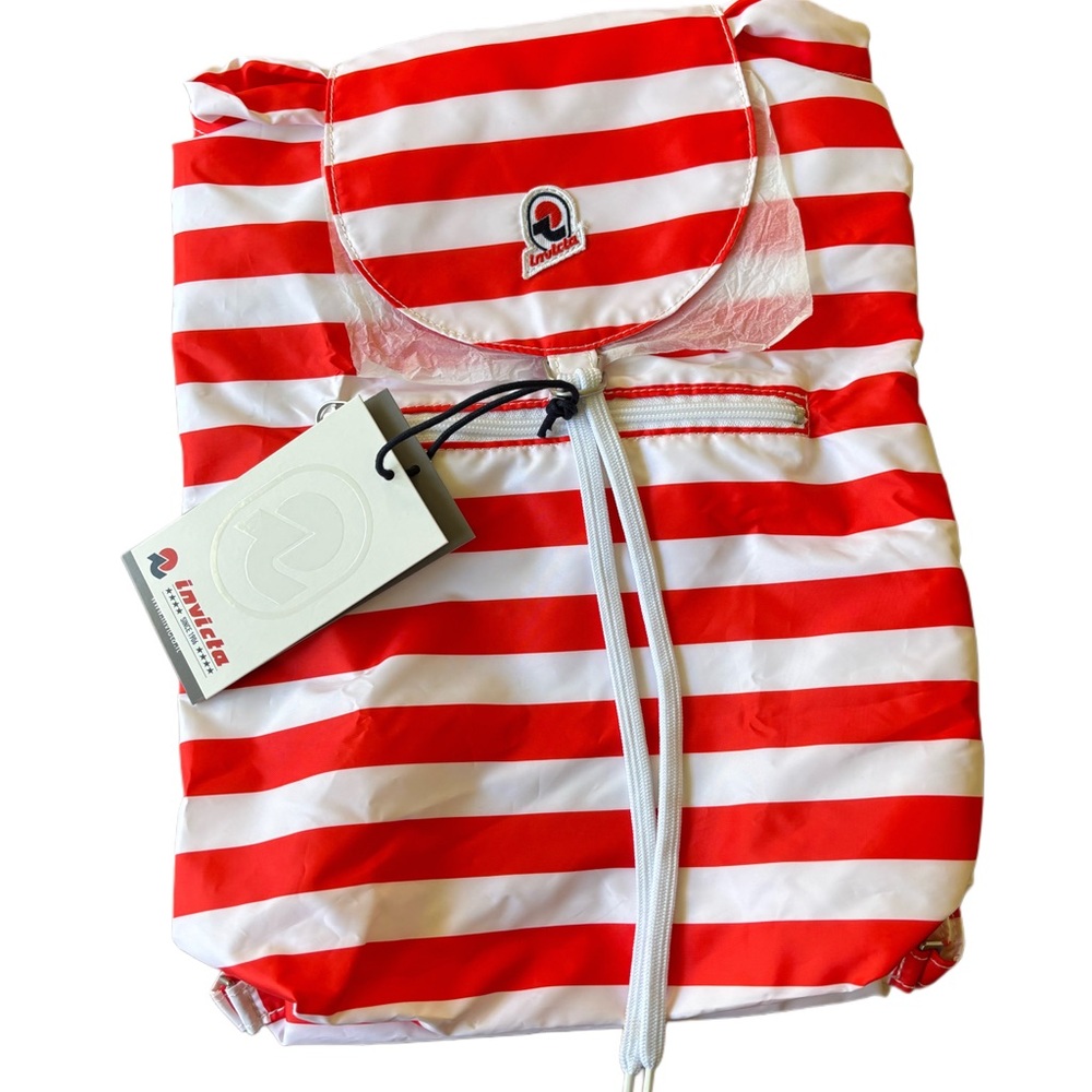 Red and White Striped Backpack